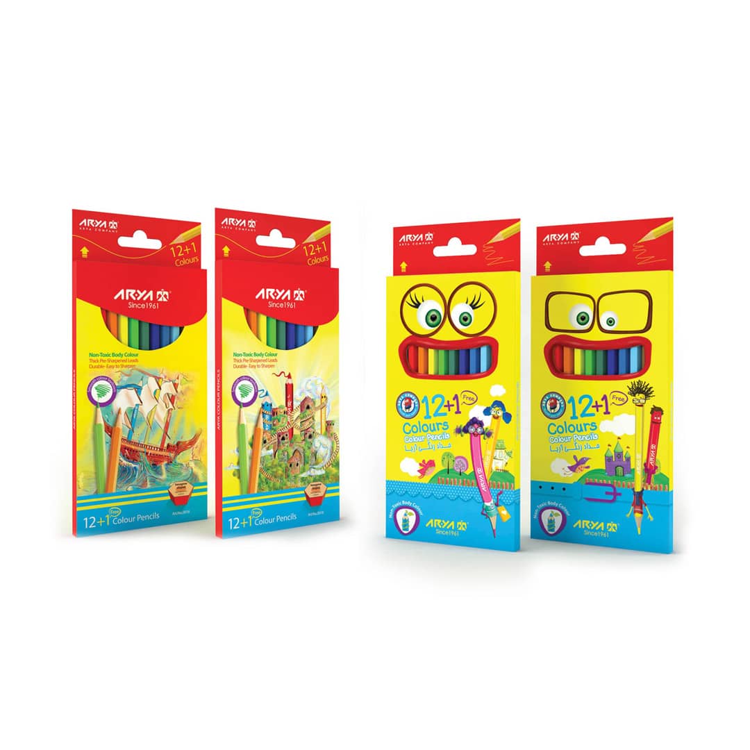 مداد رنگی 1+12 رنگ مقوایی آریا