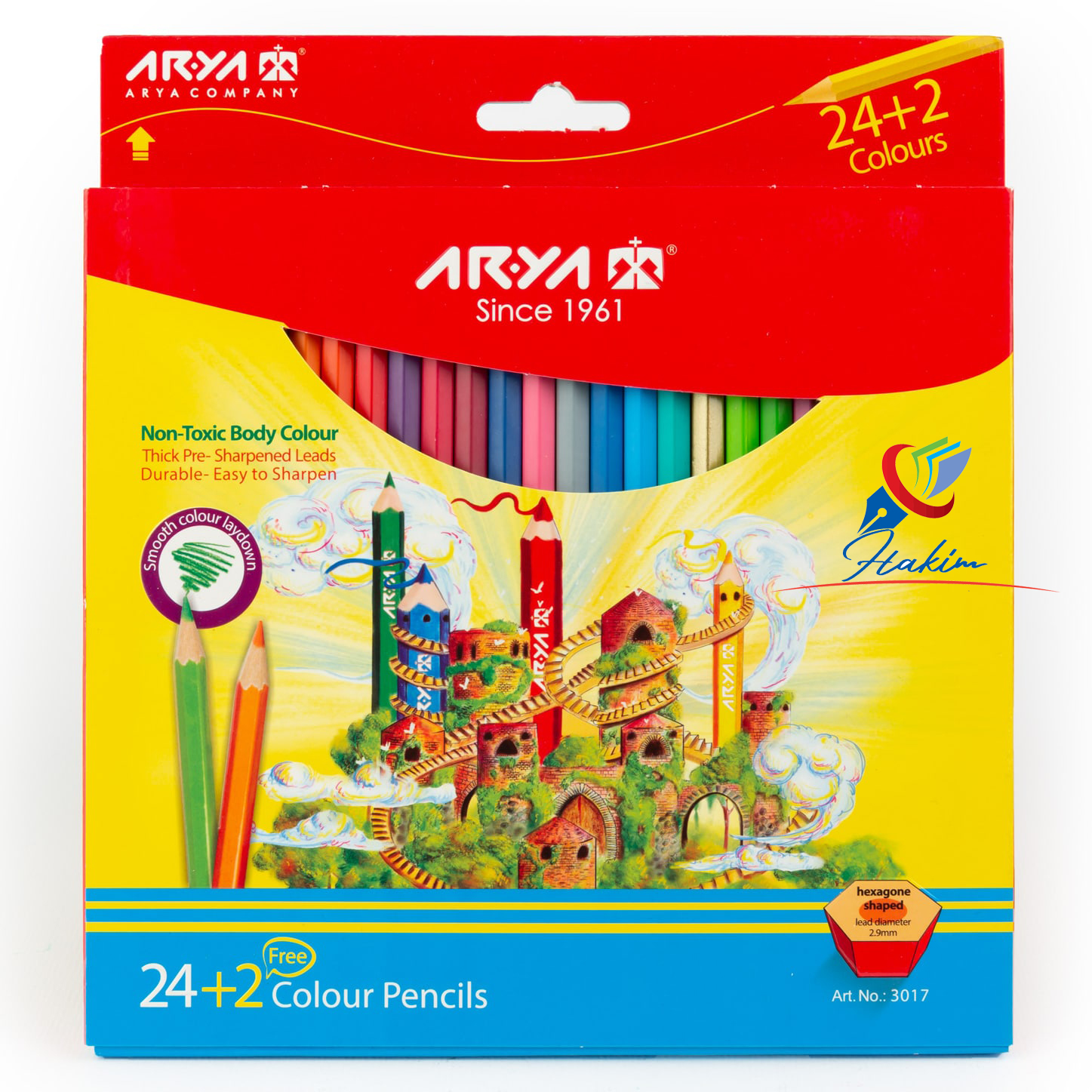 مداد رنگی 2+24 رنگ مقوایی آریا