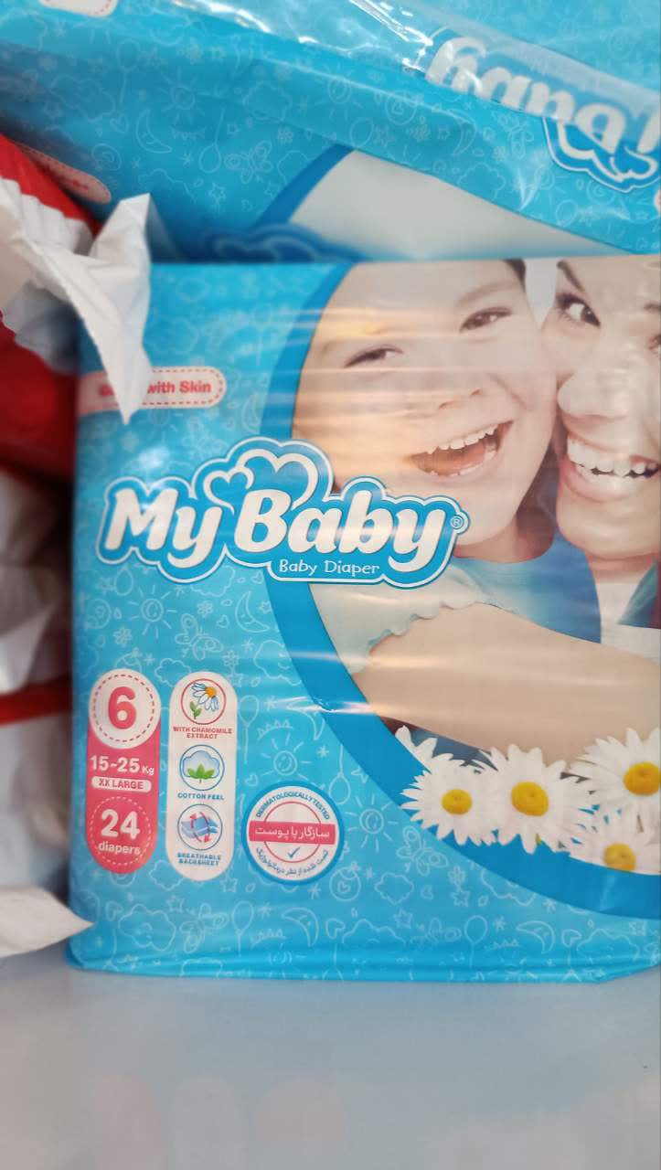 پوشک چسبی مای بیبی آبی سری مهربان با پوست سایز 6 بسته 24 عددی